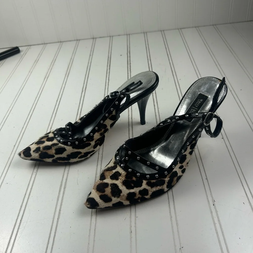 White House Black Market Y2K Jacquie Calf Hair Slingback Heels Cheetah Size 8.5 - Picture 10 of 11
